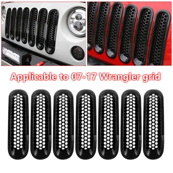7 Бр. Окото предна решетка, поставяне, наслагване на решетка, етикети с катарама, Съвместими с Авто аксесоари Jeep Wrangler JK 2007-2017