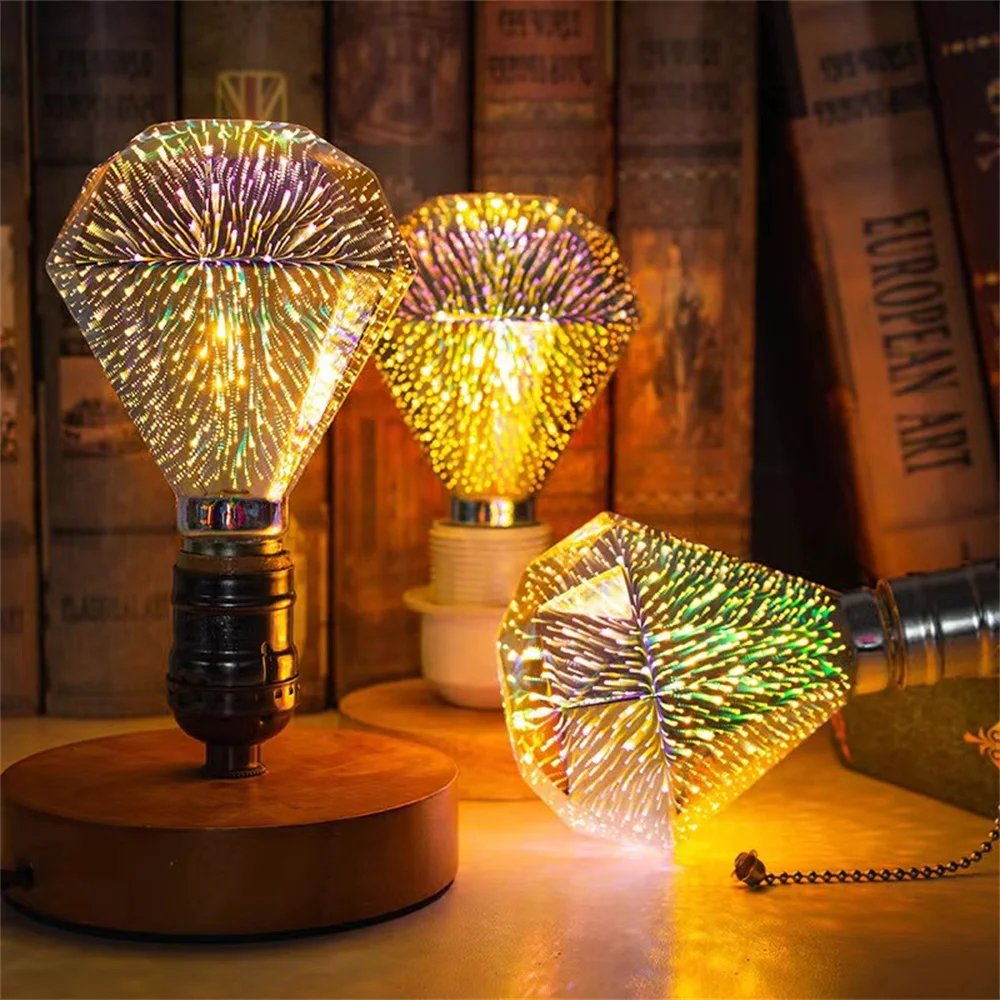 3D Лампа Фойерверки Стерео Edison E27 LED Цветни Творческа Индивидуалност Декорация Ретро Кафене Цветни Фойерверки Пълна Звезда - 1