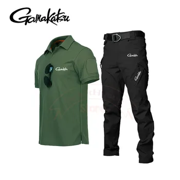 Gamakatsu Пролетно-лятна спортни облекла за активен отдих, Риза с къс ръкав, облекла за риболов, Комплект костюми за риболов, Панталони