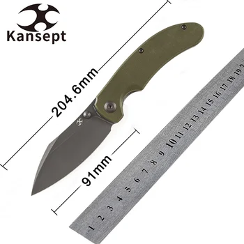 Сгъваем нож Kansept Knives Nesstreet T1039A3 със сиво покритие TiCN и облицовка с камък 154 см, с керамбитом OliveGreen G10 за EDC
