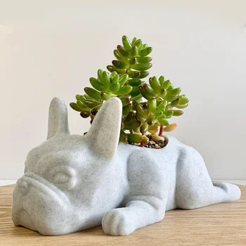 Статуетка на Кученце, Тенджери, Украса от смола, Сукуленти, саксия, Украса за вашия Офис, Работен плот, градина 10x5x3,5 см