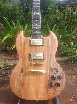 В наличност -висококачествена електрическа китара, оригиналния цвят на дърво, инкрустация fretboard, златни аксесоари, бърза доставка