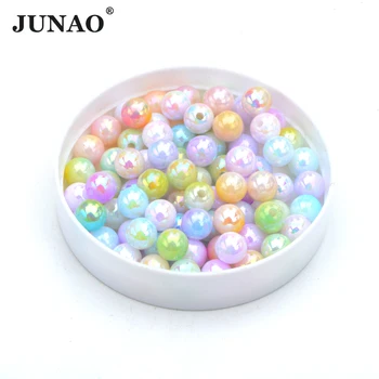 JUNAO 100шт 8 мм, Разноцветни Перлени мъниста, с дупки от Кръгли мъниста от ABS-пластмаса с имитация на перли, за шивашка и декорации