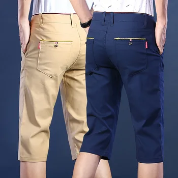 Мъжки летни тънки обикновена съкратен гащички, бизнес под формата на преки шорти-тръбички, мъжки модни ежедневни панталони с 7 точки