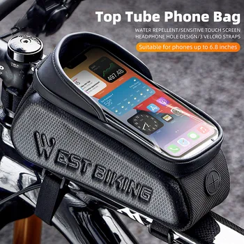 Водоустойчив Мотор чанта, Велосипедна Рамка, чанта на предната част на тръбата, Чанта за мобилен телефон със сензорен екран, Двоен цип, Велосипедна чанта, Аксесоари за Автомобилния Велосипеди