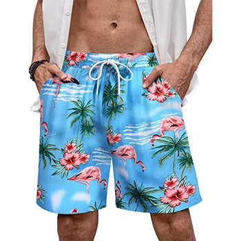 Плажни шорти за почивка в Хавай За мъже, ежедневни къси панталони с 3D принтом, Еластична Превръзка с цветен модел, шорти, панталони, Бански, Бански