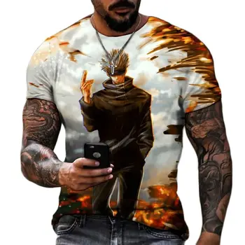 Мъжки t-shirt свободно намаляване с къси ръкави в стил аниме Харадзюку, риза с 3D принтом, персонални тенденция Модни дишаща тениска