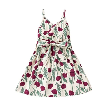 Лятна бебешка рокля трапецовидна форма за момичета, рокля комбинация с флорални принтом, модерно детско рокля