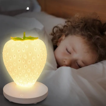 Сензорен Led нощна светлина с регулируема Яркост, Силикон лека нощ с ягоди, USB Нощна лампа за Малки деца, подарък за деца, декорация на спалня