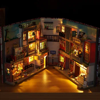 Направи си сам Cabin Time Old Lane 3D Поставка за книги Ръководство за монтаж Модел Украса Креативен подарък за Рожден Ден