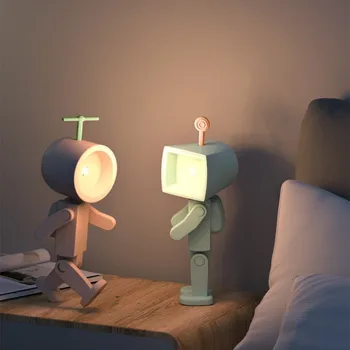 Нощна светлина във формата на робот, led Мини-Cartoony малка странична Масичка, атмосфера, магнитен махалото, сладък държач за мобилен телефон, детски подаръци