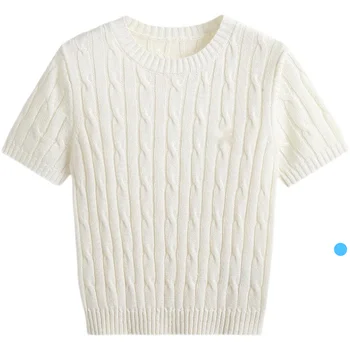 2023 Модерен Пуловер с бродерия пони за почивка на работа, Женска тениска с къс ръкав, непостоянно пролетно риза, върхове от обрат-трикотаж, женски