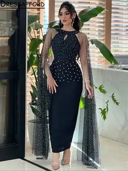 Черна Вечерна рокля Русалка от Дубай с пайети, расшитое мъниста, с кръгло деколте, без ръкави, с панделки, Саудовское арабското вечерна рокля