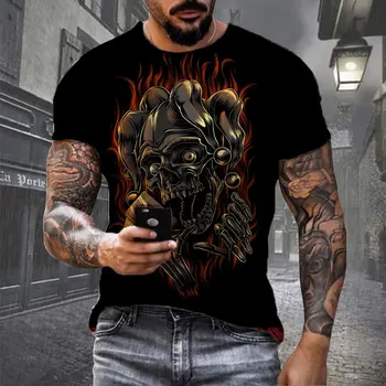 Мъжки t-shirt Street Punk Angry Skull Head, Персонални Черна Тениска с къс ръкав, Свободна Модни дрехи Оверсайз, Полиестер 6XL