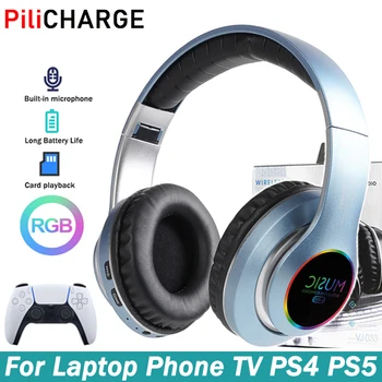 RGB Bluetooth Безжични Слушалки, Hi-Fi Стерео Слушалки Спортна Слушалките с Шумопотискане Подкрепа TF Карта за Лаптоп PS4 PS5 TV на PC