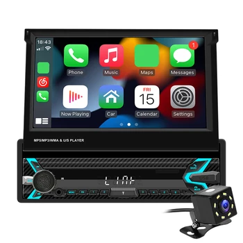 Безжична Автомобилен мултимедиен плеър Carplay Android 1 Din 7-инчов Авто радио приемник, съвместим с Bluetooth, Преносима автомобилна стерео система за обратно виждане