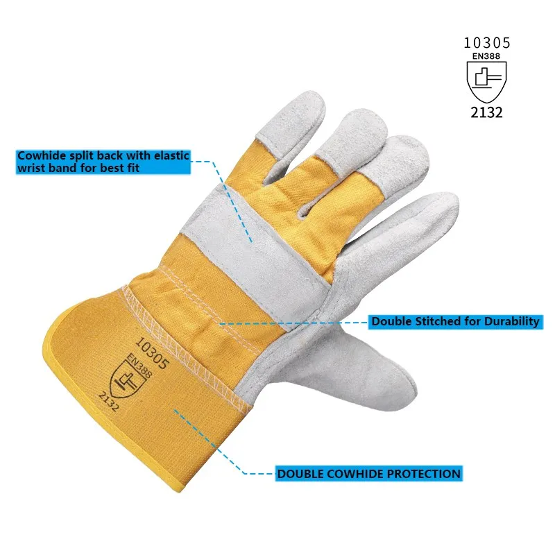 Andanda 1 Чифт Работни ръкавици с двойна длан от телешка кожа, Ръкавици от телешка кожа, Износоустойчиви, Ръкавици за ремонт на механизми - 3