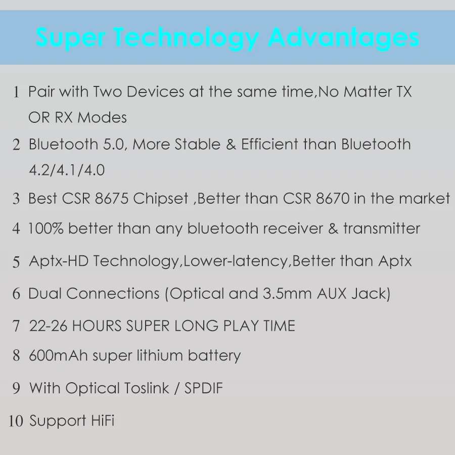 CSR8675 Bluetooth Предавател 5,0 APTX HD Адаптер 3.5 мм/SPDIF/Цифров изход Toslink за автомобилната Колона, Аудиоприемник Bluetooth - 5