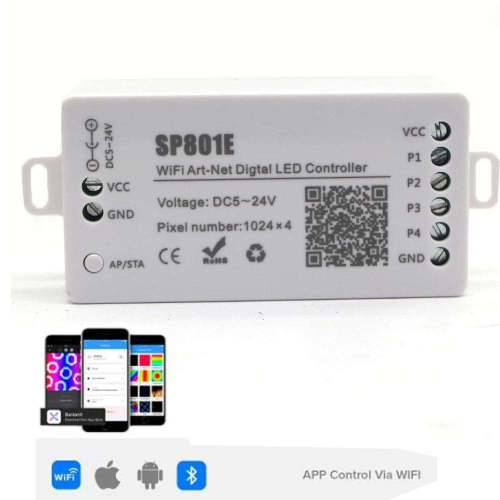SP801E Wifi Art-Net Магически led Контролер Led Матрица панел Модул WS2812B WS2811 Светлинна Лента Безжично Управление на iOS и Android DC5-24V - 0