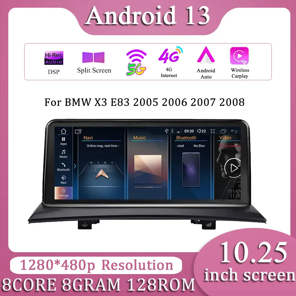 Авто мултимедиен стерео Android 13, IPS сензорен екран за BMW X3 E83 2005 2006 2007 2008 БТ 4G WIFI GPS Carplay - 0