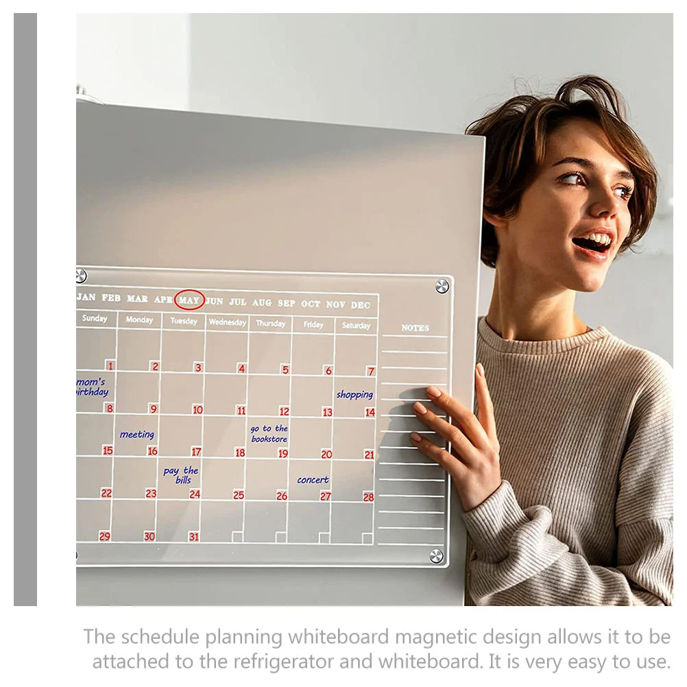 Акрилна дъска за сухо изтриване, магнитна дъска за хладилник, прозрачен календар, практично стъкло, прозрачен - 5