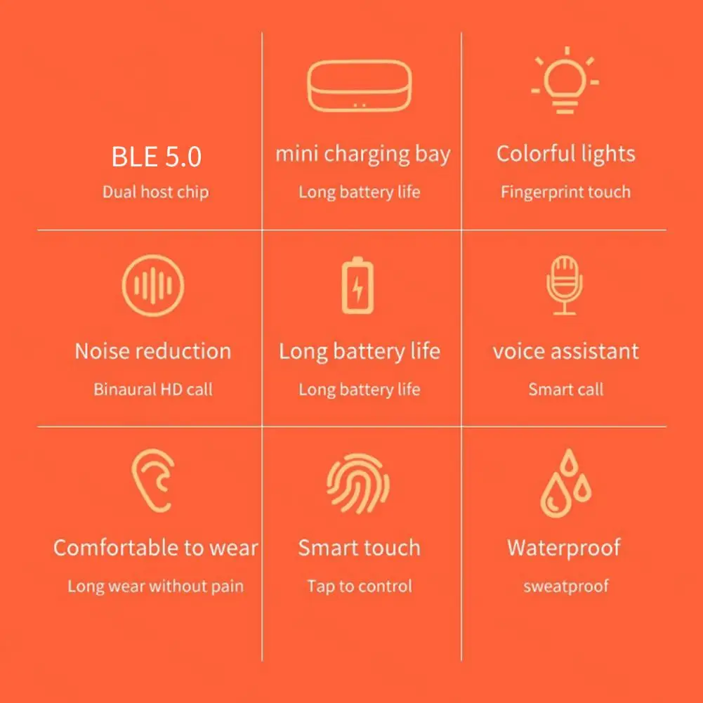 Безжични слушалки S9, чувствителни към IPX7, водоустойчив, съвместими с Bluetooth, 5,1 стерео спортни втулки за фитнес - 1