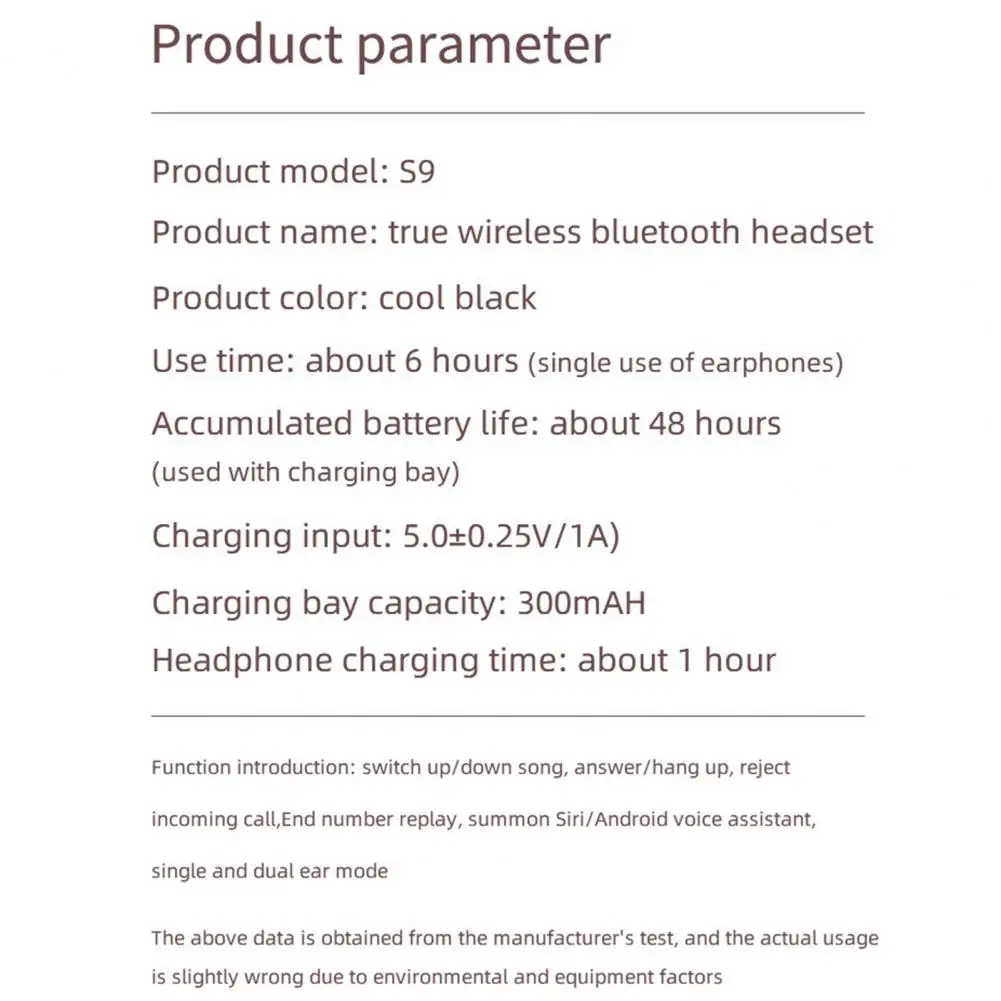Безжични слушалки S9, чувствителни към IPX7, водоустойчив, съвместими с Bluetooth, 5,1 стерео спортни втулки за фитнес - 4