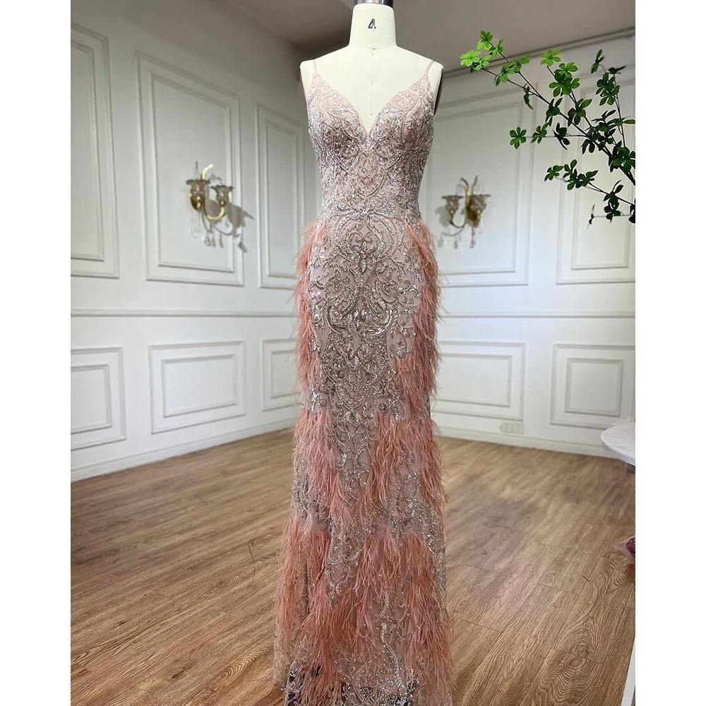 Вечерни рокли на Русалка с розови пера Serene Hill 2023, Луксозни рокли от Дубай за жени, за Сватба парти GLA72105 - 0