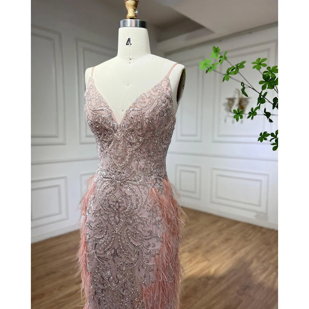 Вечерни рокли на Русалка с розови пера Serene Hill 2023, Луксозни рокли от Дубай за жени, за Сватба парти GLA72105 - 2