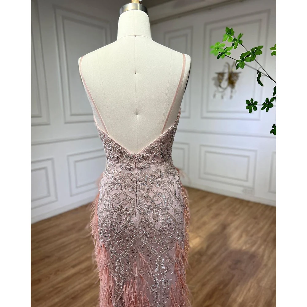 Вечерни рокли на Русалка с розови пера Serene Hill 2023, Луксозни рокли от Дубай за жени, за Сватба парти GLA72105 - 4