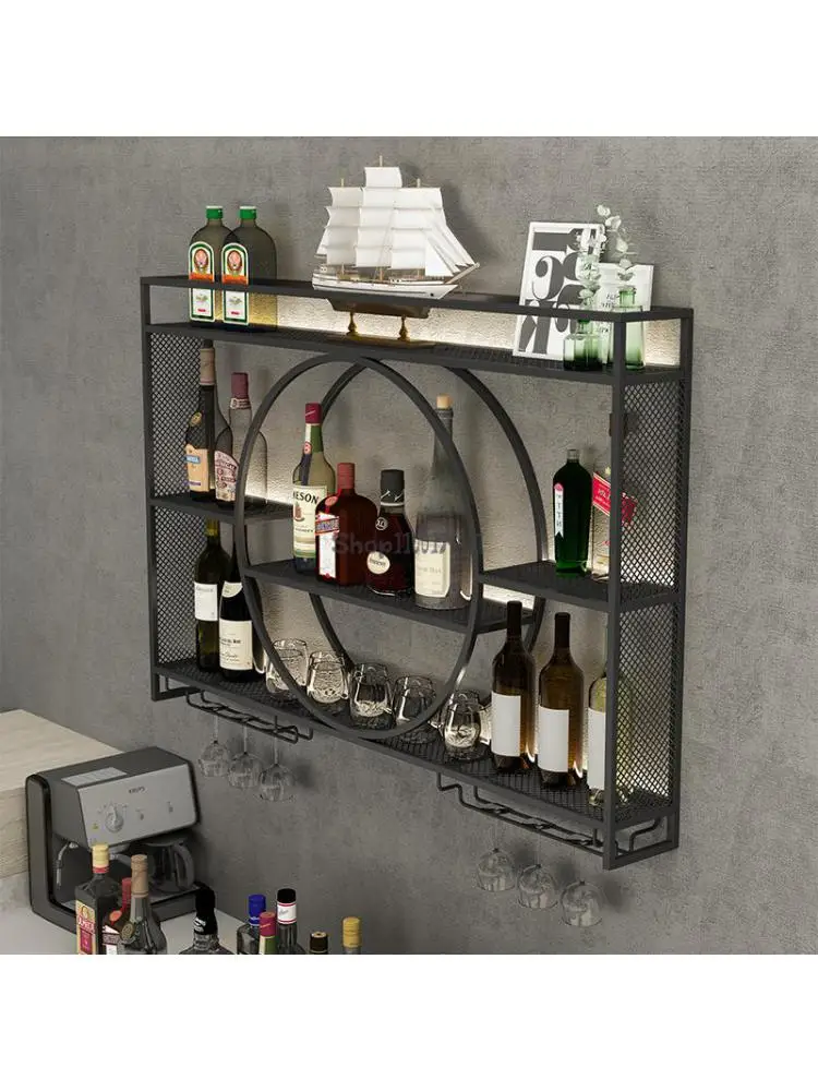 Винен шкаф за домашно вино багажник бар стенен вино рафтове за съхранение ковано желязо рафтове за изложба на стоки за вино стелажи за алкохолни напитки - 1