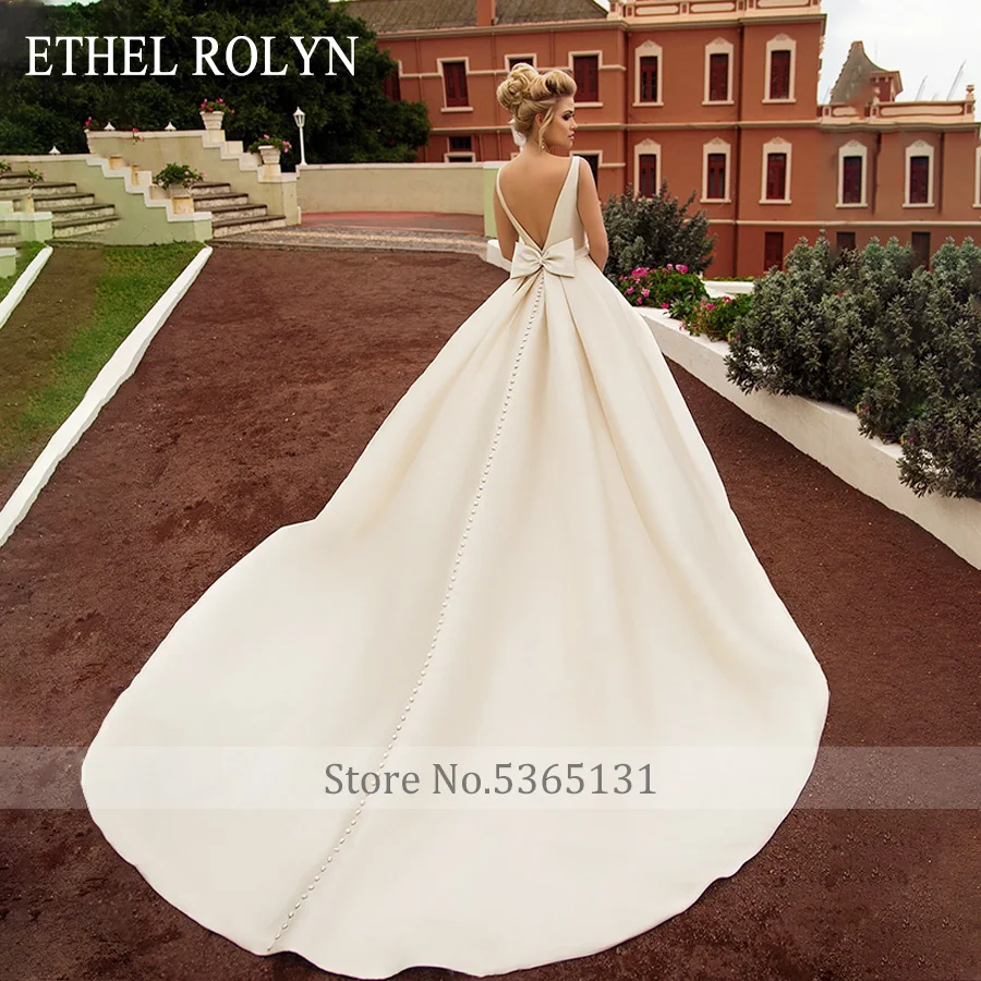 ЕТЕЛ РОЛИН, Меко атласное Сватбена рокля за жените, 2023, Топката Принцеса рокля с отворен гръб и лък с цип, Сватбената рокля Vestidos De Новия - 1