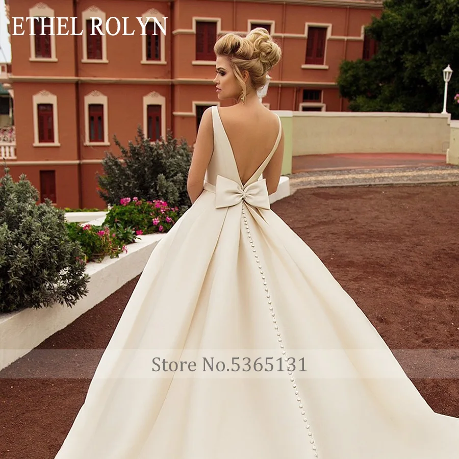ЕТЕЛ РОЛИН, Меко атласное Сватбена рокля за жените, 2023, Топката Принцеса рокля с отворен гръб и лък с цип, Сватбената рокля Vestidos De Новия - 3