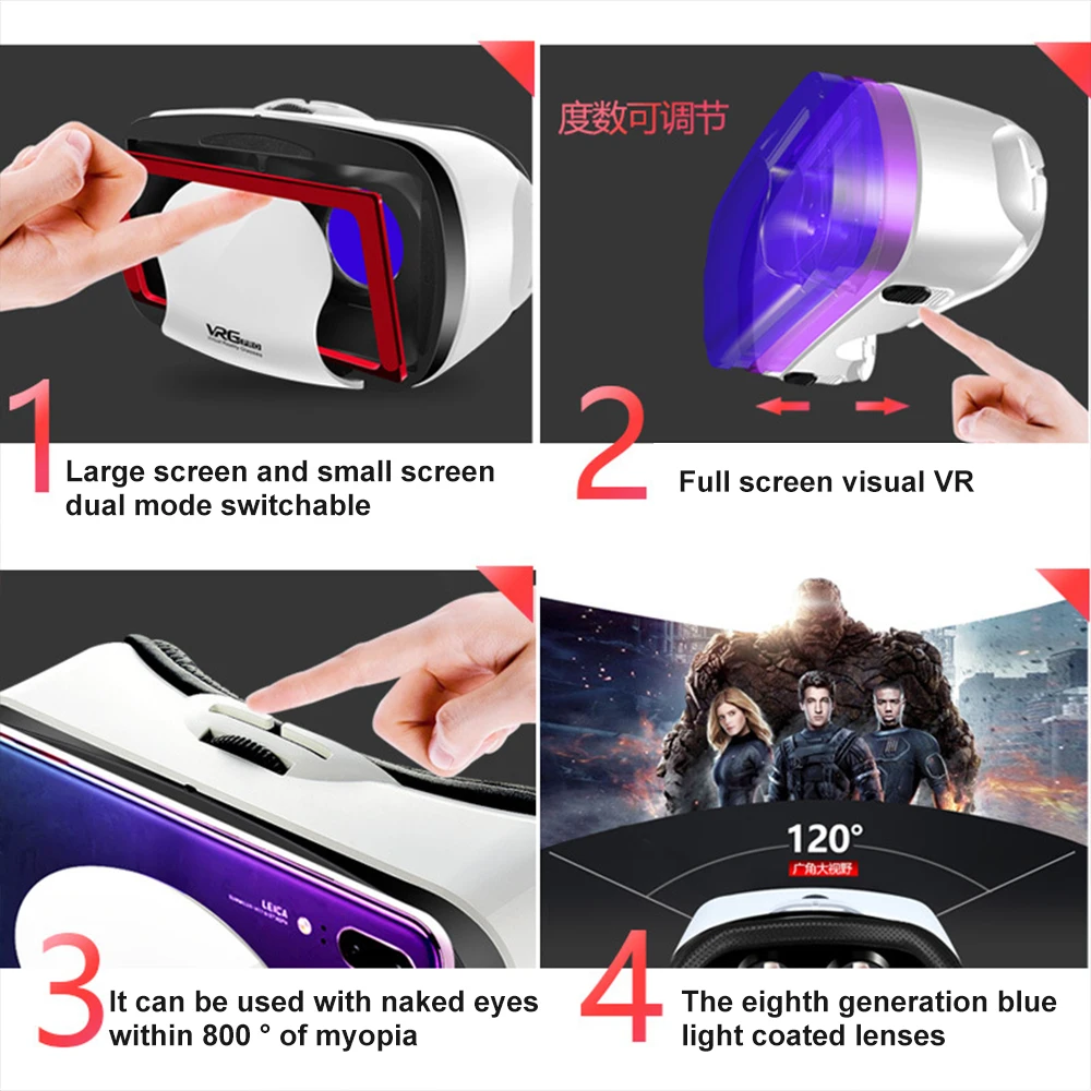За смартфони е с диагонал от 5 до 7 инча, 3d шлем за виртуална реалност, видим широкоъгълен смарт подарък, Vr контролер, Vr Очила Vrg - 1