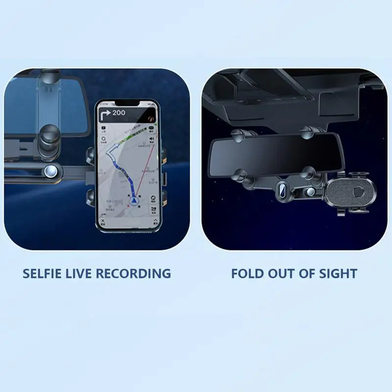 Закопчалка за мобилен телефон, 360 Огледала за обратно виждане, стойка за телефон с GPS, Регулируема поставка за мобилен телефон, Здрав скоба за телефон с четири нокти - 3