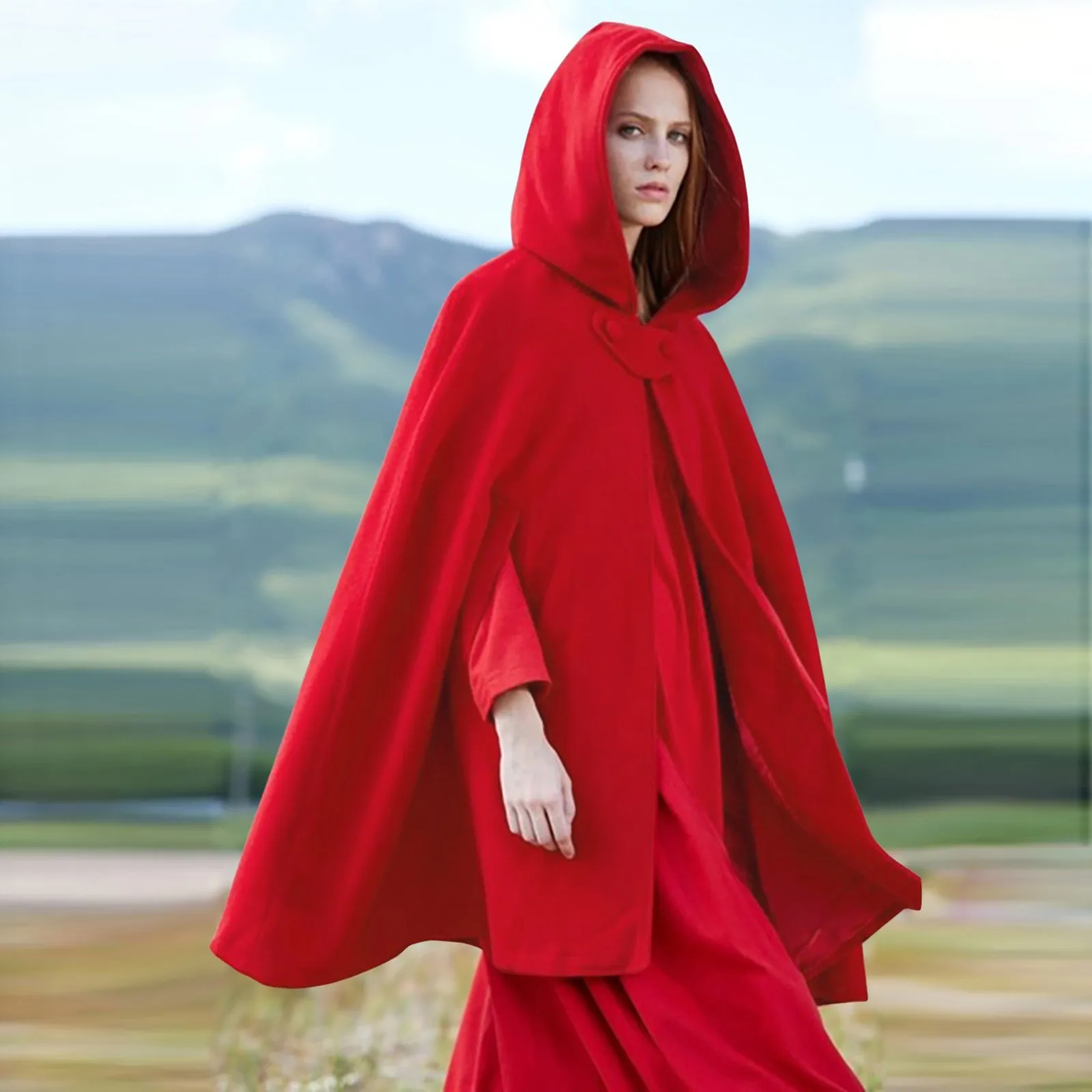 Зимно модно дамско палто с качулка, ретро дъждобран, наметало, Средновековни костюми, пончо, Свободно шал, Вълнени палта, Флисовое палто Chaquetas - 1