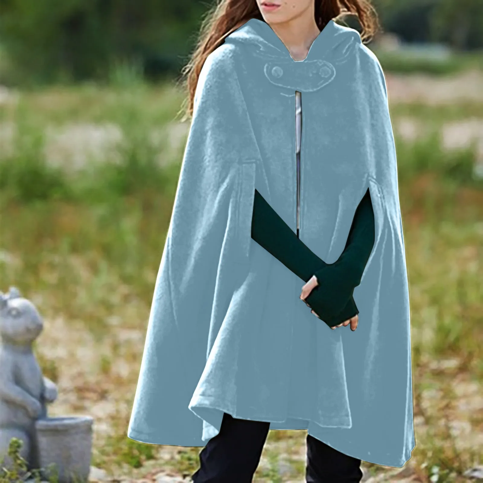 Зимно модно дамско палто с качулка, ретро дъждобран, наметало, Средновековни костюми, пончо, Свободно шал, Вълнени палта, Флисовое палто Chaquetas - 2