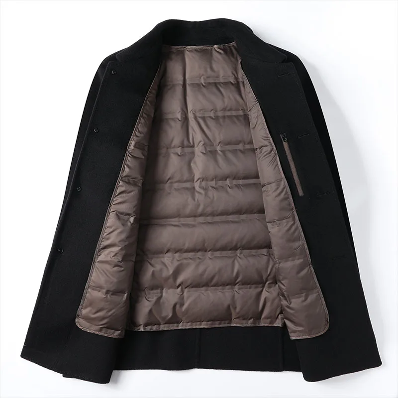 Зимно яке за мъже, бизнес ежедневното вълна палто Ръчно изработени, палто от 100% смесовой вълна, двустранно покритие с перо подплата, топло палто - 2