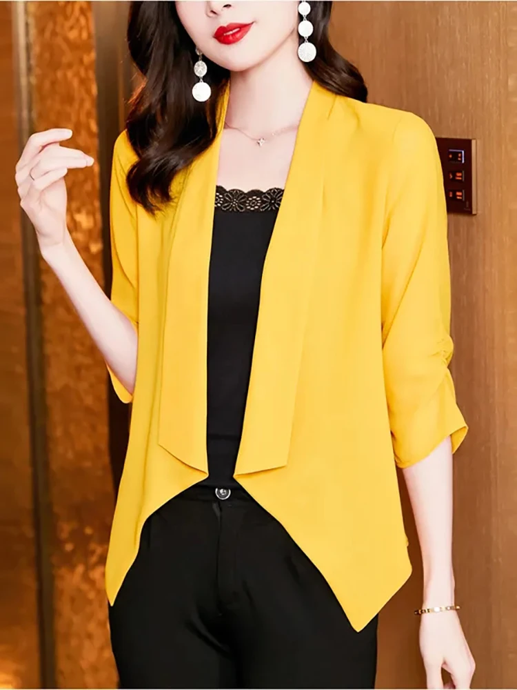 Корейски уличен женски монофонични жилетка, връхни дрехи, дамски летни модни якета за защита от слънцето, Офис женски шифоновые ежедневни палто - 5