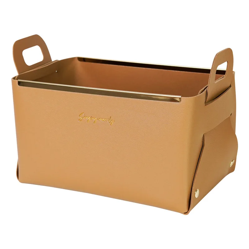 Кошница за багаж, Довършителни кутия за работния плот, Кожени Домакински Сгъваема Кошница за съхранение на козметика за грижа за кожата - 4