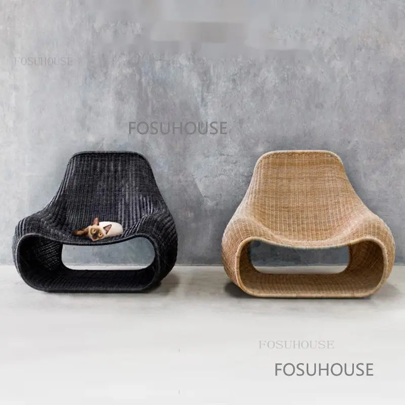 Модерен ротанговый стол за улици в скандинавски стил, лесен ротанговый диван, стол за почивка с облегалка в хола, мебели за двор - 1