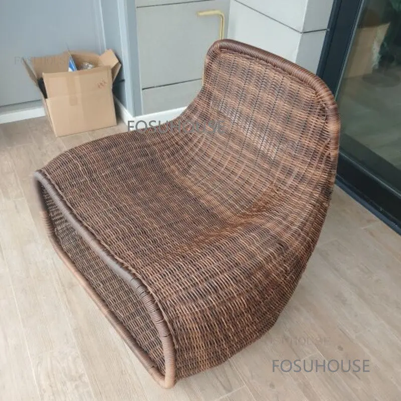 Модерен ротанговый стол за улици в скандинавски стил, лесен ротанговый диван, стол за почивка с облегалка в хола, мебели за двор - 2