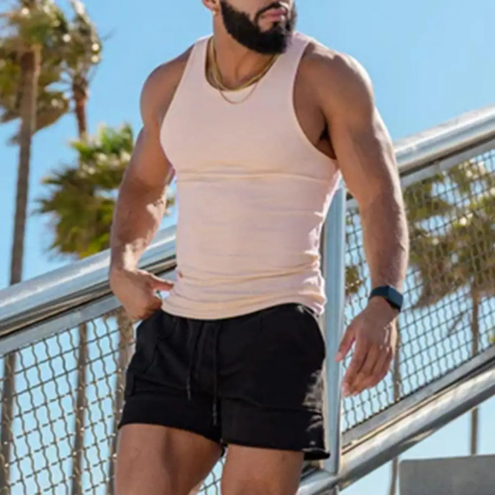 Мъжка лятна жилетка, обикновен спортен жилетка без ръкави, с кръгло деколте, плътно прилепнали потници, блузи за фитнес и спорт за отдих - 2