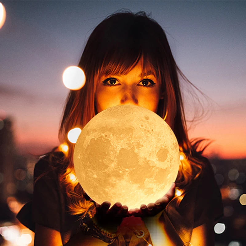 Настолна Луната, led лека нощ, 3D печат, Лунна светлина, led нощна светлина, led нощна светлина, с лампа - 3