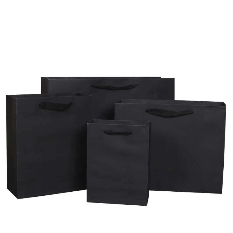 Отпечатани по поръчка на дребно в луксозен подаръчен пакет за покупки на прости, евтини черни хартиени опаковки чанти-тоут с дръжки - 1