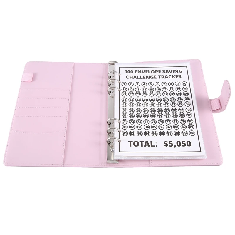Папка за подвързване 100 пликове, лесен и интересен начин да се спестят 5050 долара, Книга за планиране на бюджета за Еднократна употреба, Устойчива, лесна за използване - 0
